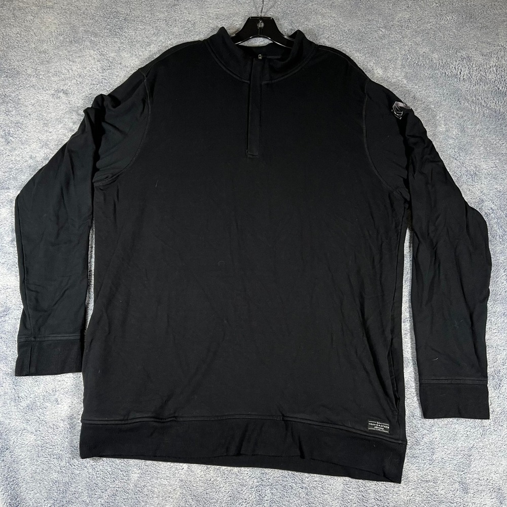 TravisMathew Mens XXL Black KNX Logo Quarter Zip Pullover Sweatshirt Rayon Blend